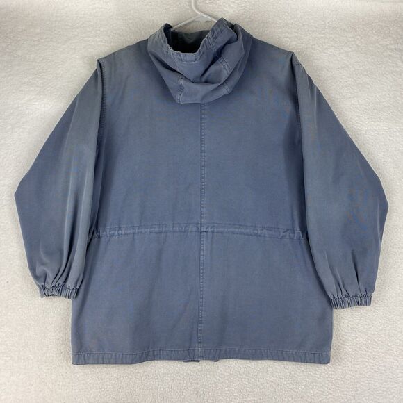 Vtg St Johns Bay Jacket Womens Sz L Blue Chore Coat Hooded Plaid Lined Full Zip - Picture 13 of 16